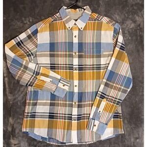 Woolrich Men's Plaid Button Down Collared Organic Cotton Shirt Size L